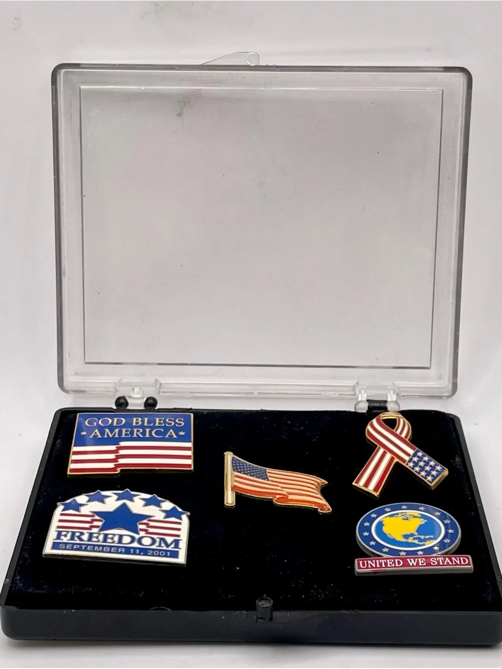Vintage Patriotic 911 Remembrance Lapel Pin Set 5pc God Bless America Freedom